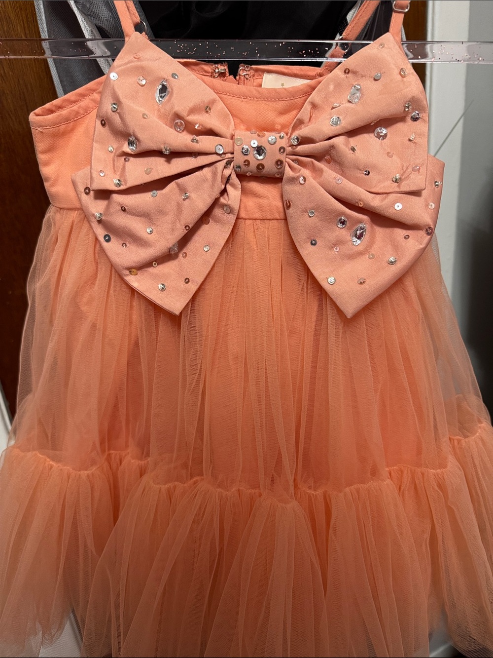 Tutu du Monde Girls Peach Tulle Party Dress with Bow and Rhinestones